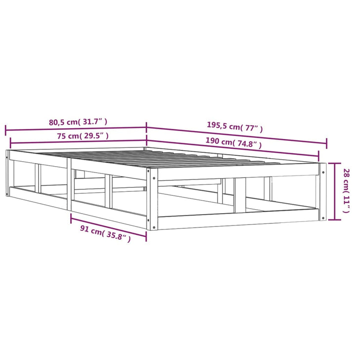 sengeramme 75x190 cm Small Single massivt træ