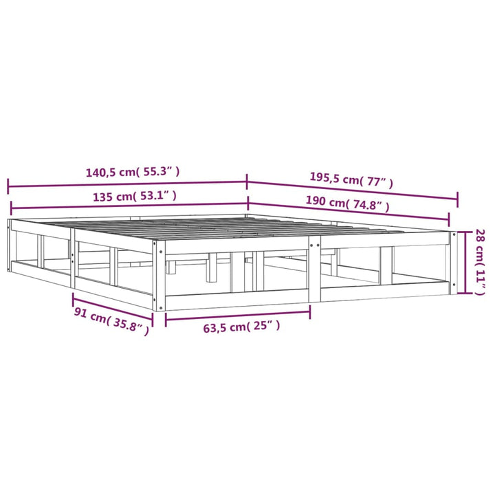 sengeramme 135x190 cm dobbelt massivt træ