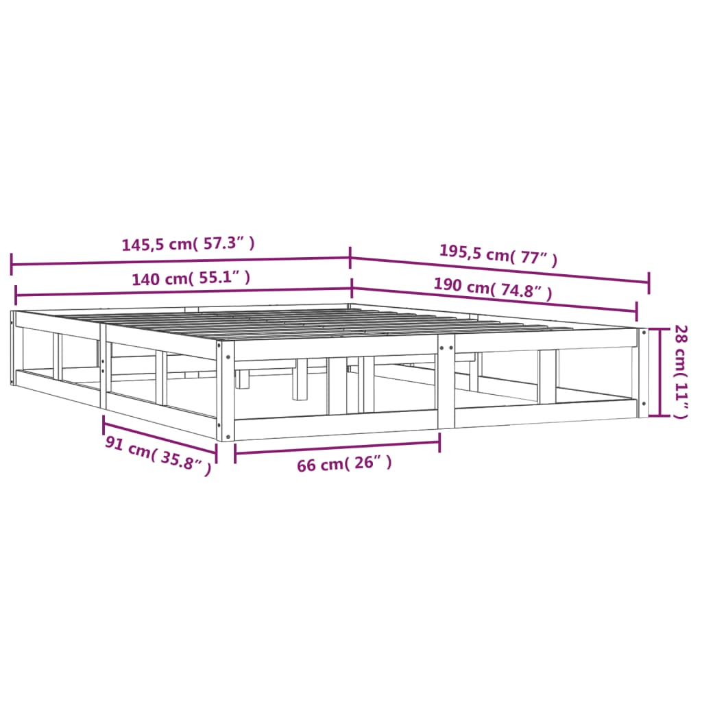 sengeramme 140x190 cm massivt træ
