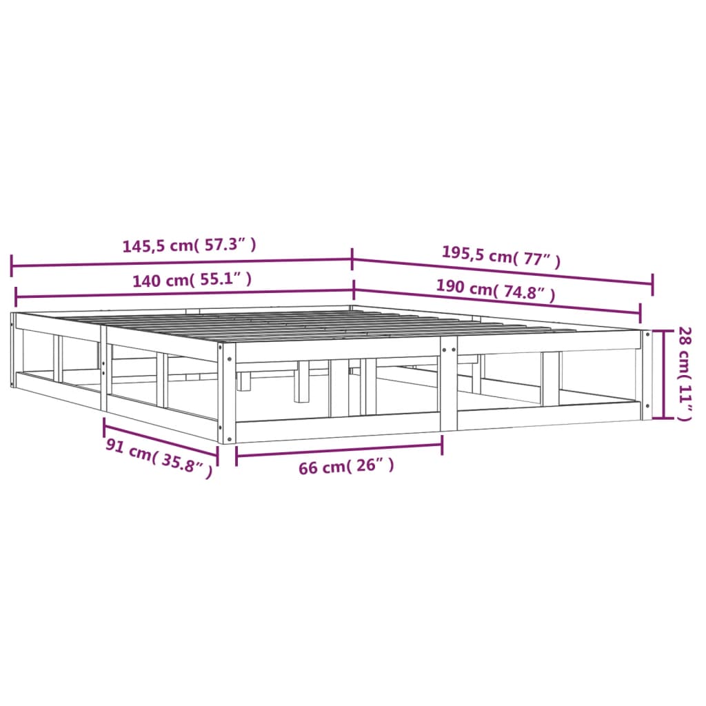 sengeramme 140x190 cm massivt træ sort