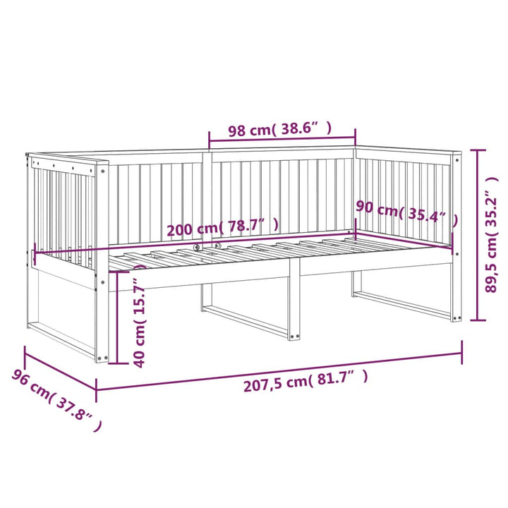 daybed uden madras 90x200 cm massivt fyrretræ hvid