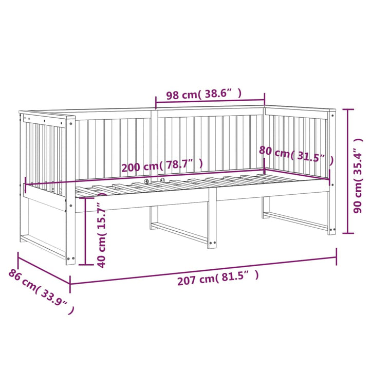 daybed uden madras 80x200 cm massivt fyrretræ hvid