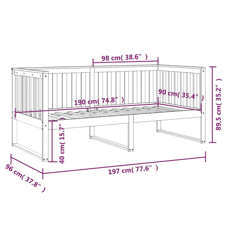 daybed uden madras 90x190 cm massivt fyrretræ