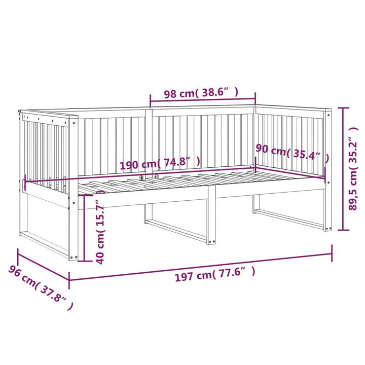 daybed uden madras 90x190 cm massivt fyrretræ hvid