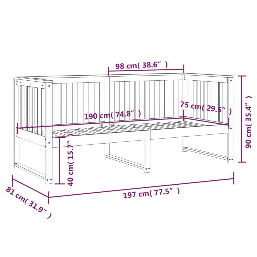 daybed med reol uden madras 75x190 cm massivt fyrretræ hvid