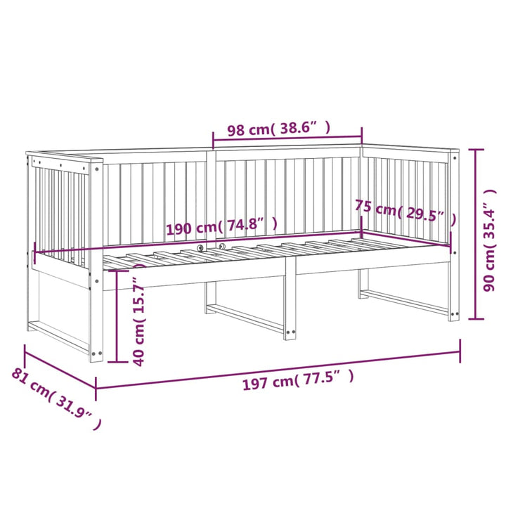 daybed med reol uden madras 75x190 cm massivt fyrretræ hvid