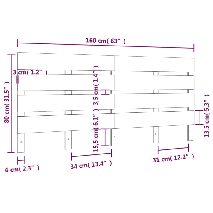 sengegavl 160x3x80 cm massivt fyrretræ hvid