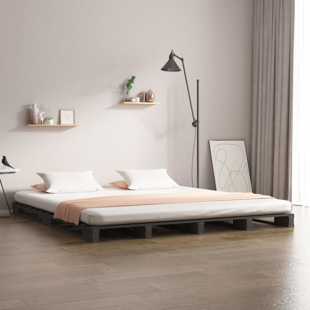 palleseng 200x200 cm massivt fyrretræ grå
