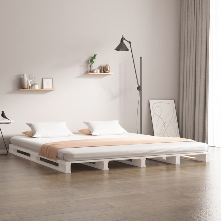 palleseng 135x190 cm dobbelt massivt fyrretræ hvid