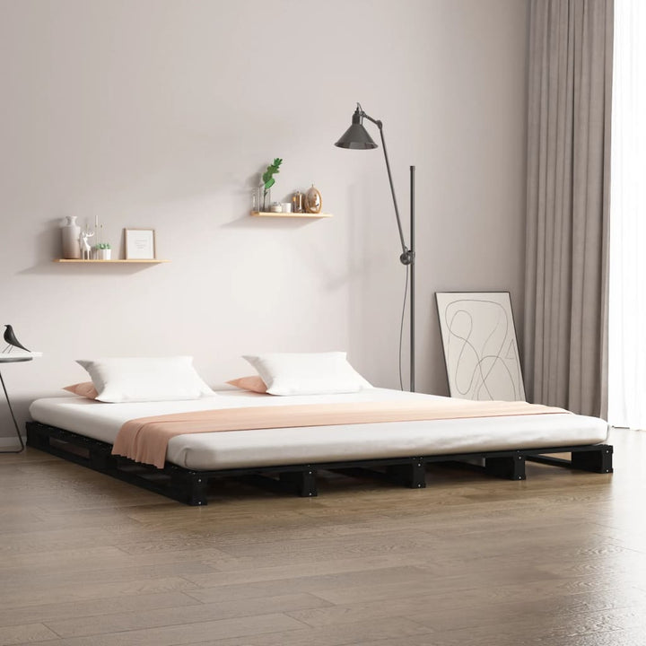 palleseng 135x190 cm dobbelt massivt fyrretræ sort