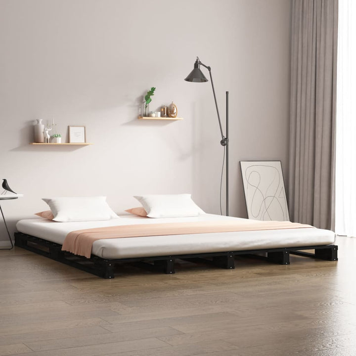 palleseng 140x190 cm massivt fyrretræ sort