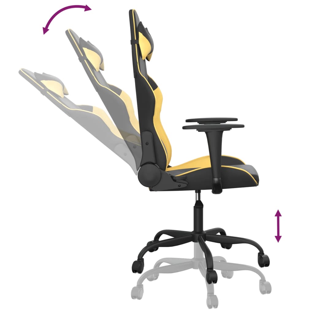 gamingstol m. massagefunktion kunstlæder sort guldfarvet