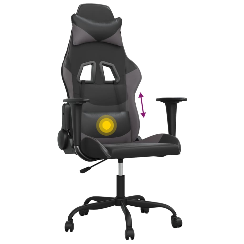 gamingstol m. massagefunktion kunstlæder sort og grå