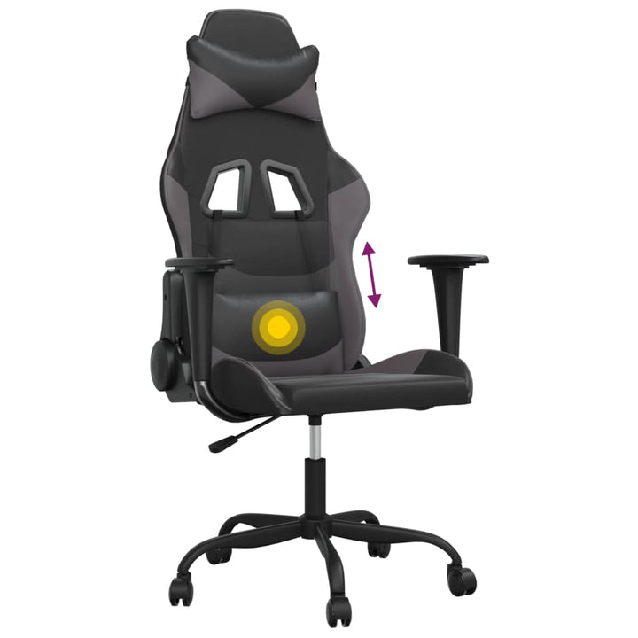 gamingstol m. massagefunktion kunstlæder sort og grå