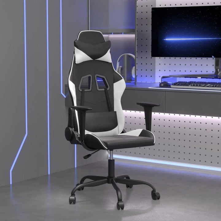 gamingstol med massagefunktion kunstlæder sort og hvid