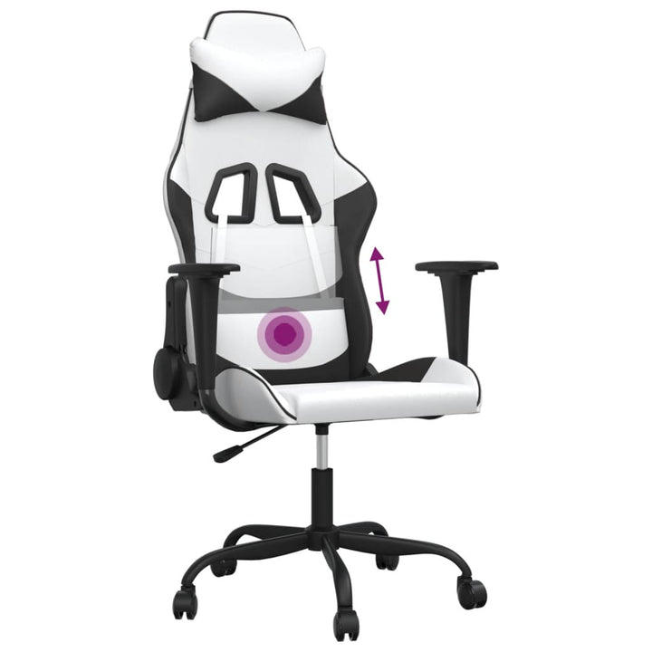 gamingstol m. massagefunktion kunstlæder hvid og sort