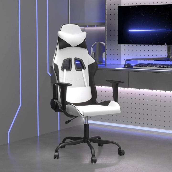 gamingstol m. massagefunktion kunstlæder hvid og sort