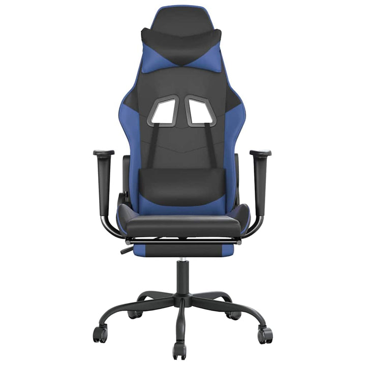 gamingstol m. massagefunktion og fodstøtte kunstlæder sort blå