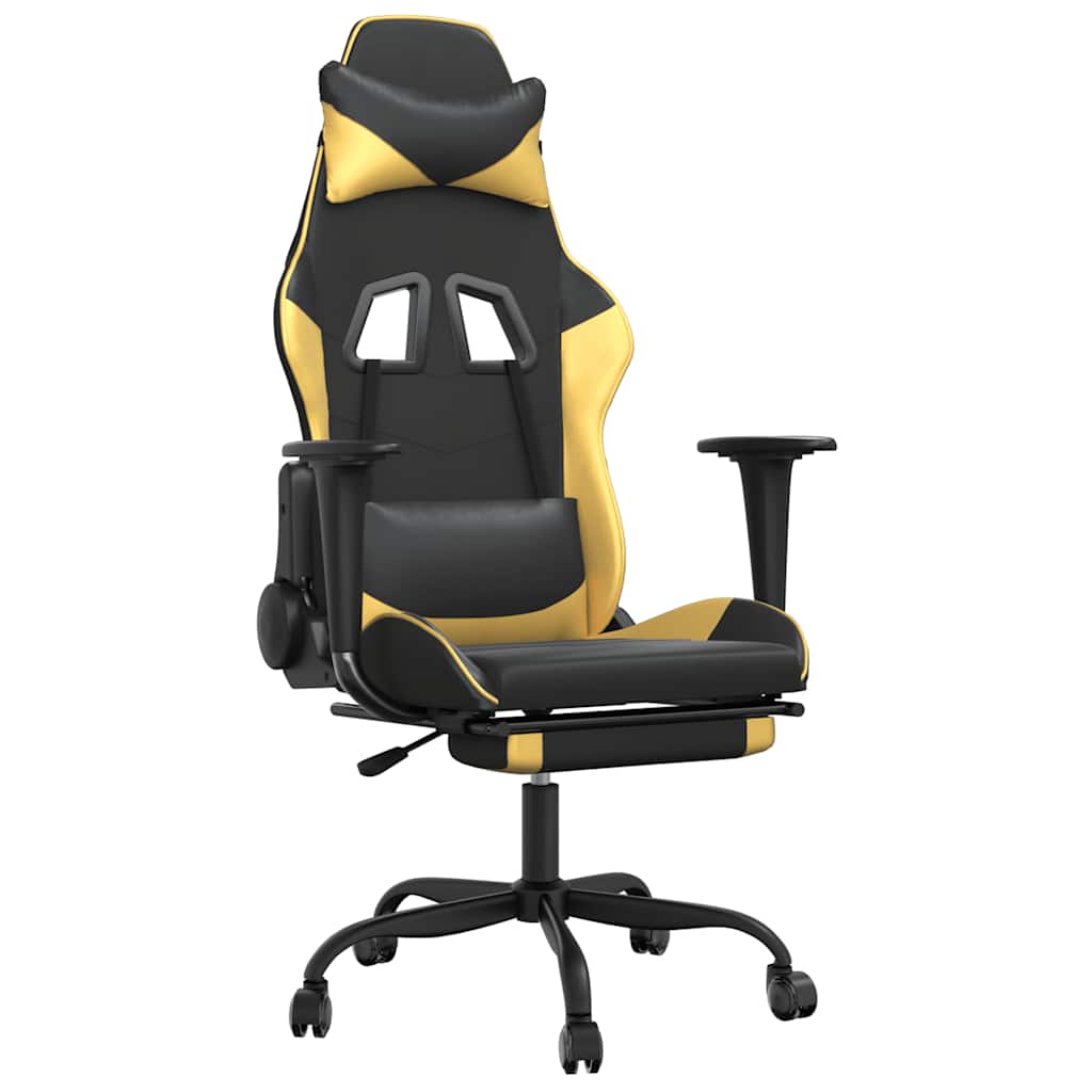 gamingstol m. massage og fodstøtte kunstlæder sort guldfarvet