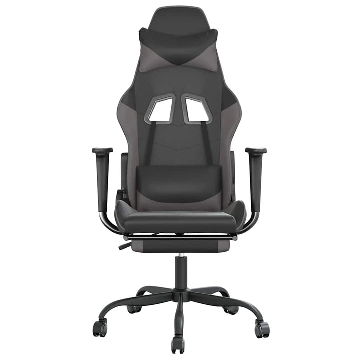 gamingstol m. massagefunktion og fodstøtte kunstlæder sort grå