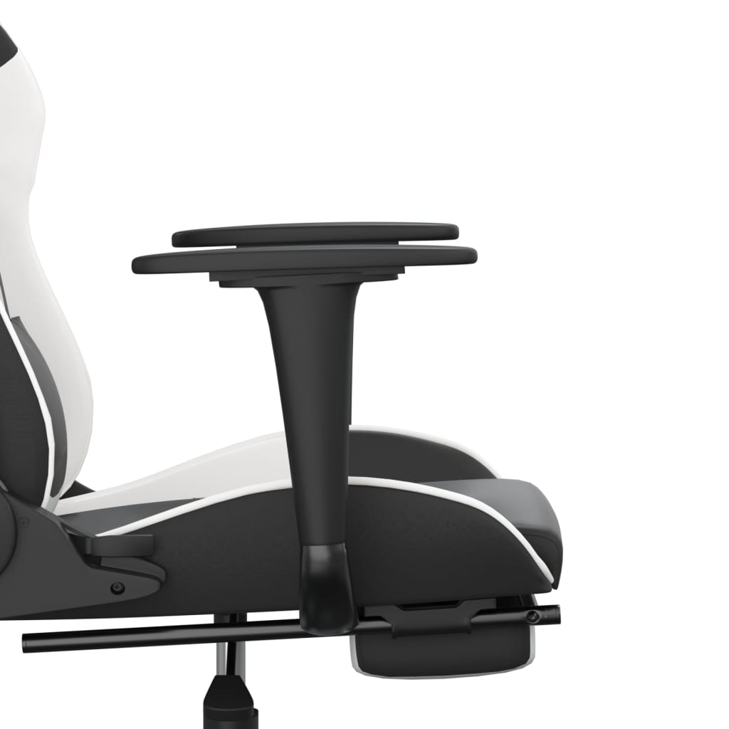 gamingstol m. massagefunktion og fodstøtte kunstlæder sort hvid