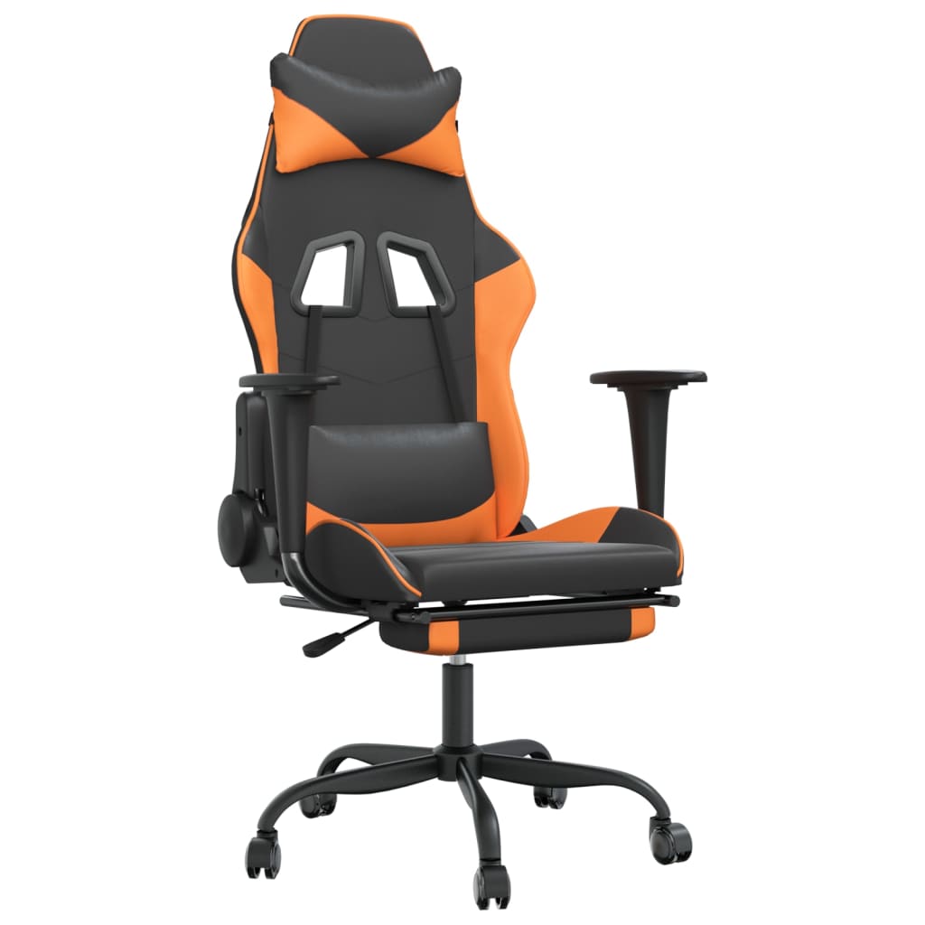 gamingstol m. massage og fodstøtte kunstlæder sort og orange