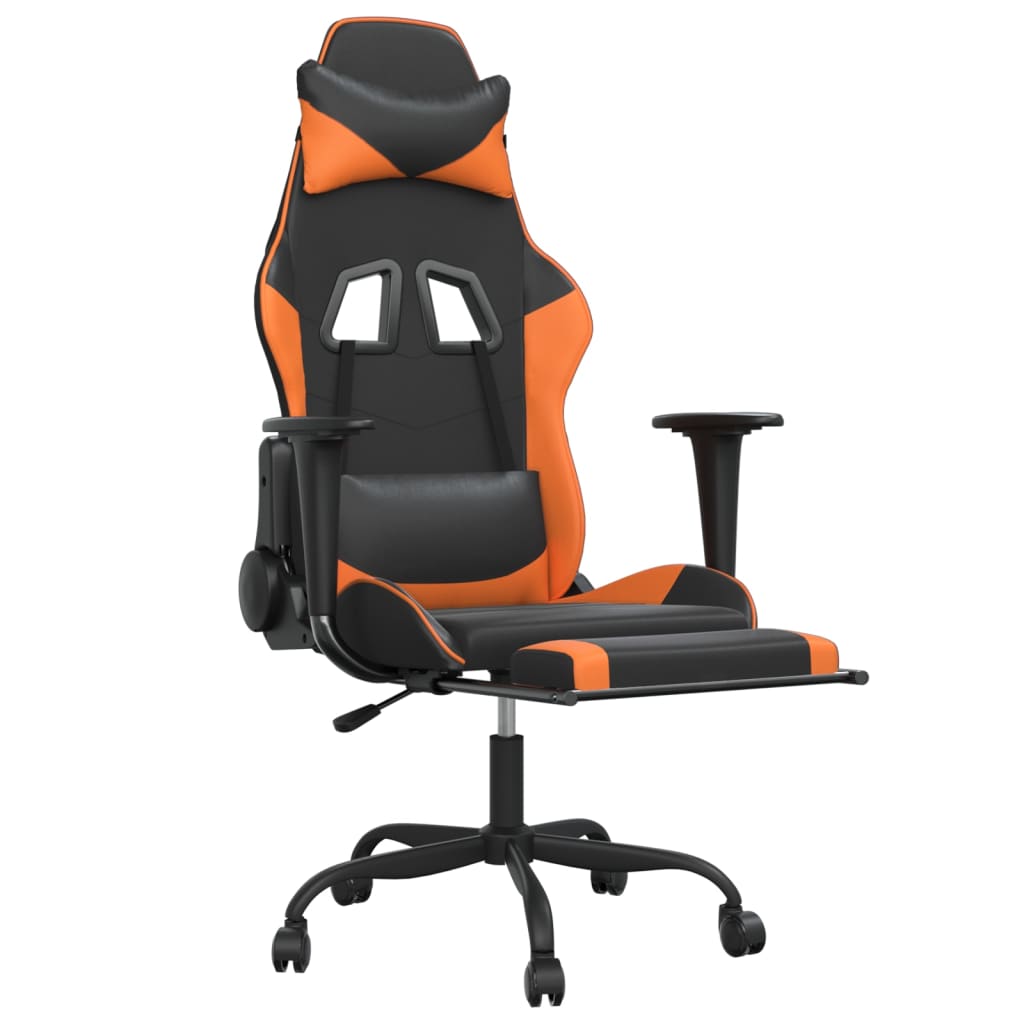 gamingstol m. massage og fodstøtte kunstlæder sort og orange