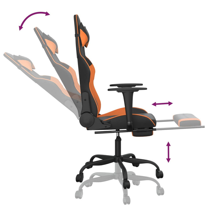 gamingstol m. massage og fodstøtte kunstlæder sort og orange