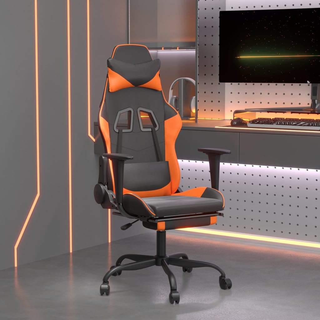 gamingstol m. massage og fodstøtte kunstlæder sort og orange