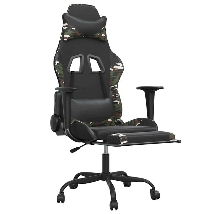 gamingstol m. massage og fodstøtte kunstlæder sort camouflage