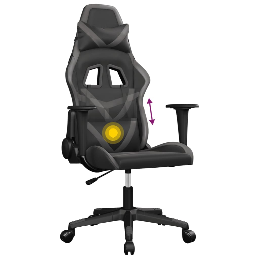 gamingstol m. massagefunktion kunstlæder sort og grå
