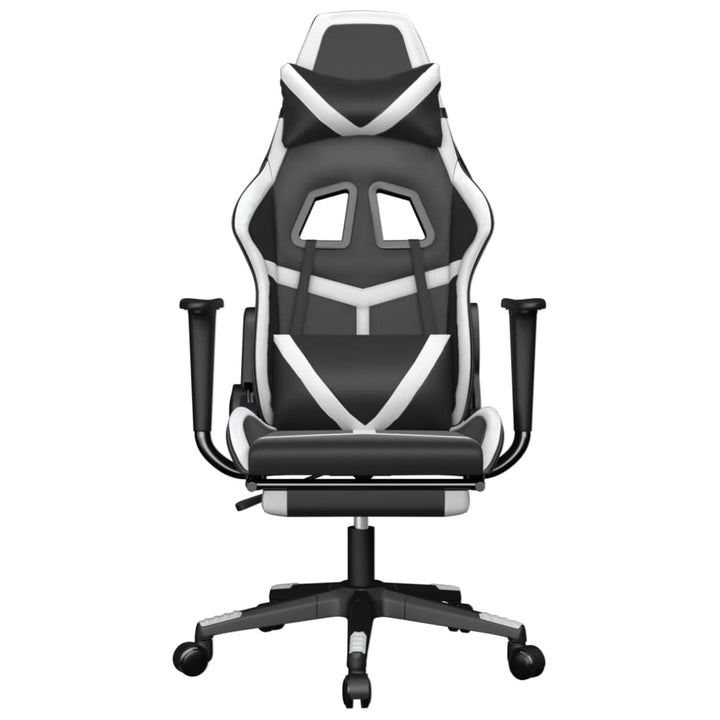 gamingstol m. massagefunktion og fodstøtte kunstlæder sort hvid