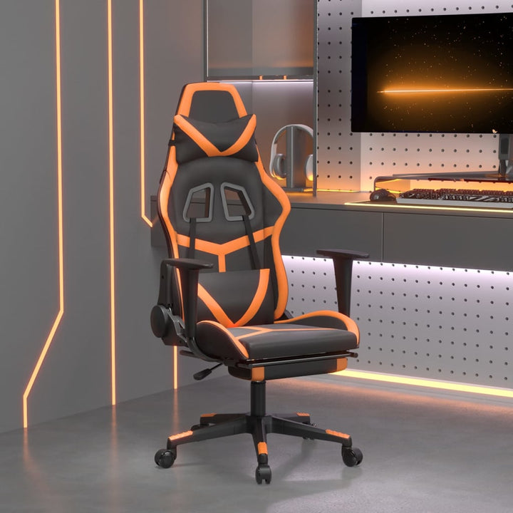 gamingstol m. massage og fodstøtte kunstlæder sort og orange
