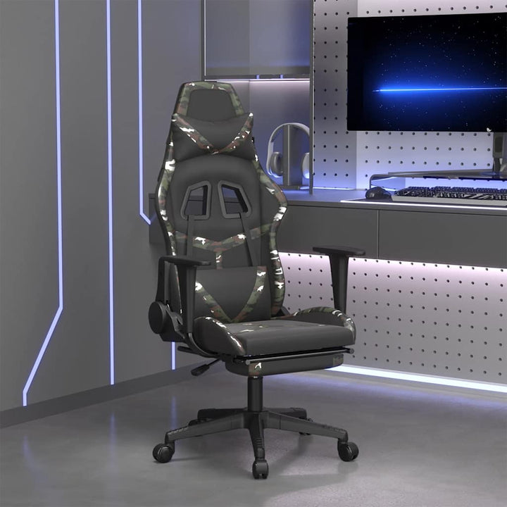gamingstol m. massage og fodstøtte kunstlæder sort camouflage