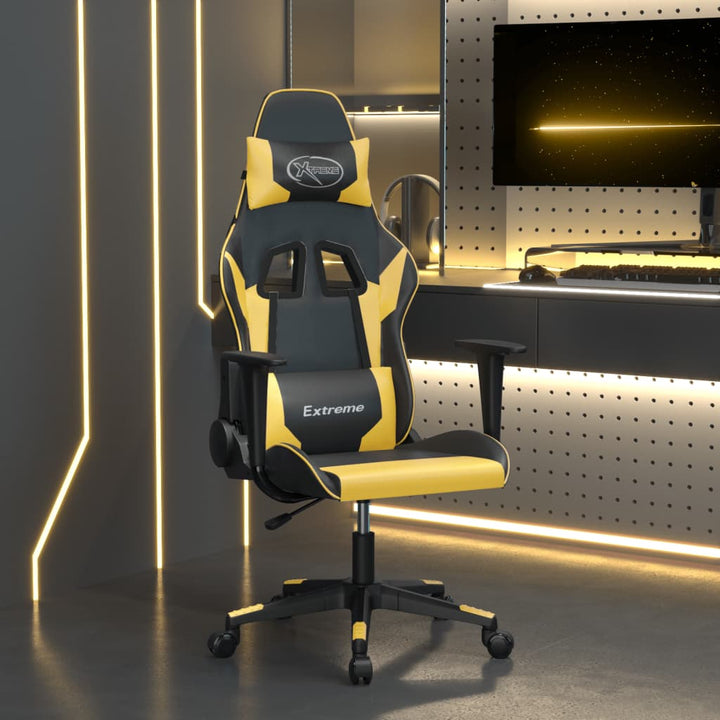 gamingstol m. massagefunktion kunstlæder sort guldfarvet