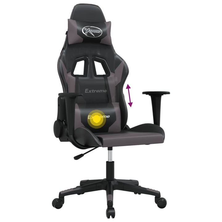 gamingstol m. massagefunktion kunstlæder sort og grå