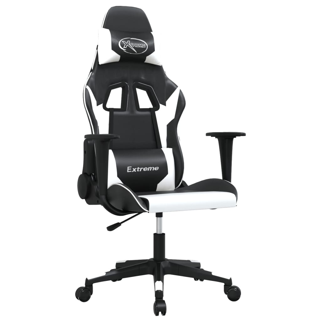 gamingstol med massagefunktion kunstlæder sort og hvid