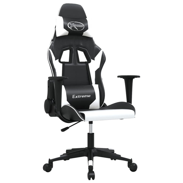 gamingstol med massagefunktion kunstlæder sort og hvid