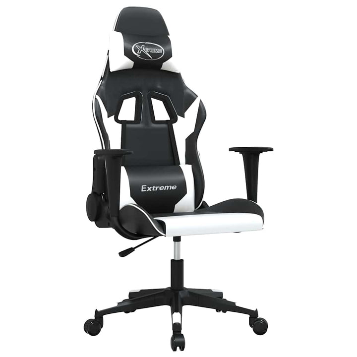 gamingstol med massagefunktion kunstlæder sort og hvid