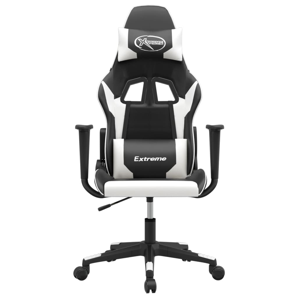 gamingstol med massagefunktion kunstlæder sort og hvid