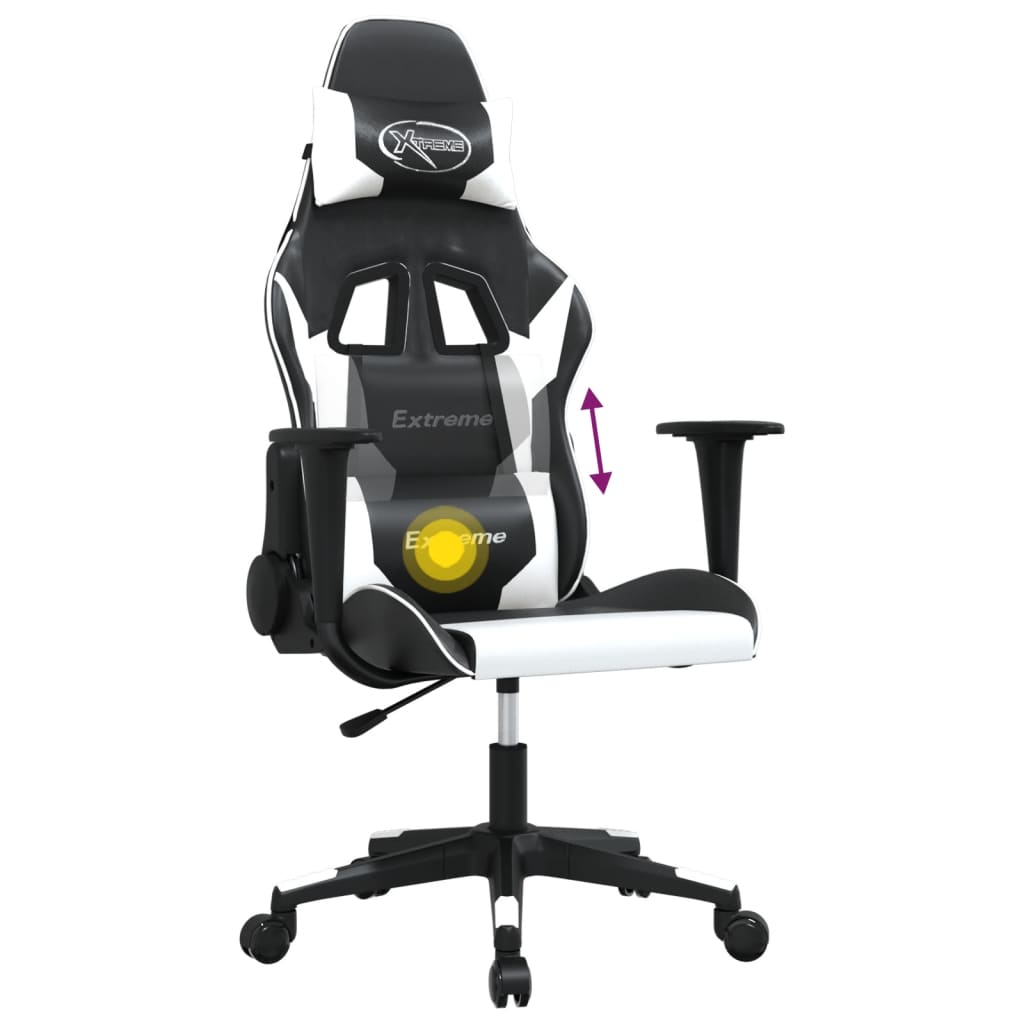 gamingstol med massagefunktion kunstlæder sort og hvid