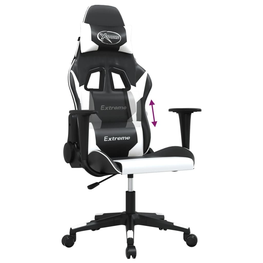 gamingstol med massagefunktion kunstlæder sort og hvid