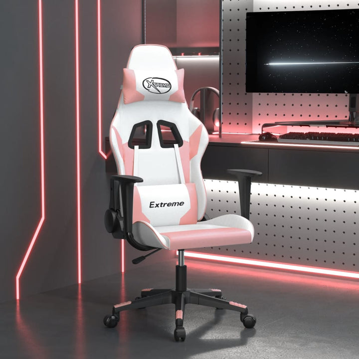 gamingstol m. massagefunktion kunstlæder hvid og lyserød