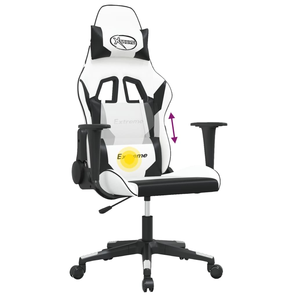 gamingstol m. massagefunktion kunstlæder hvid og sort
