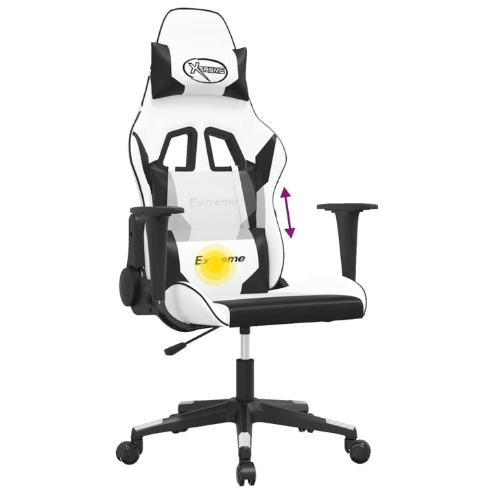gamingstol m. massagefunktion kunstlæder hvid og sort
