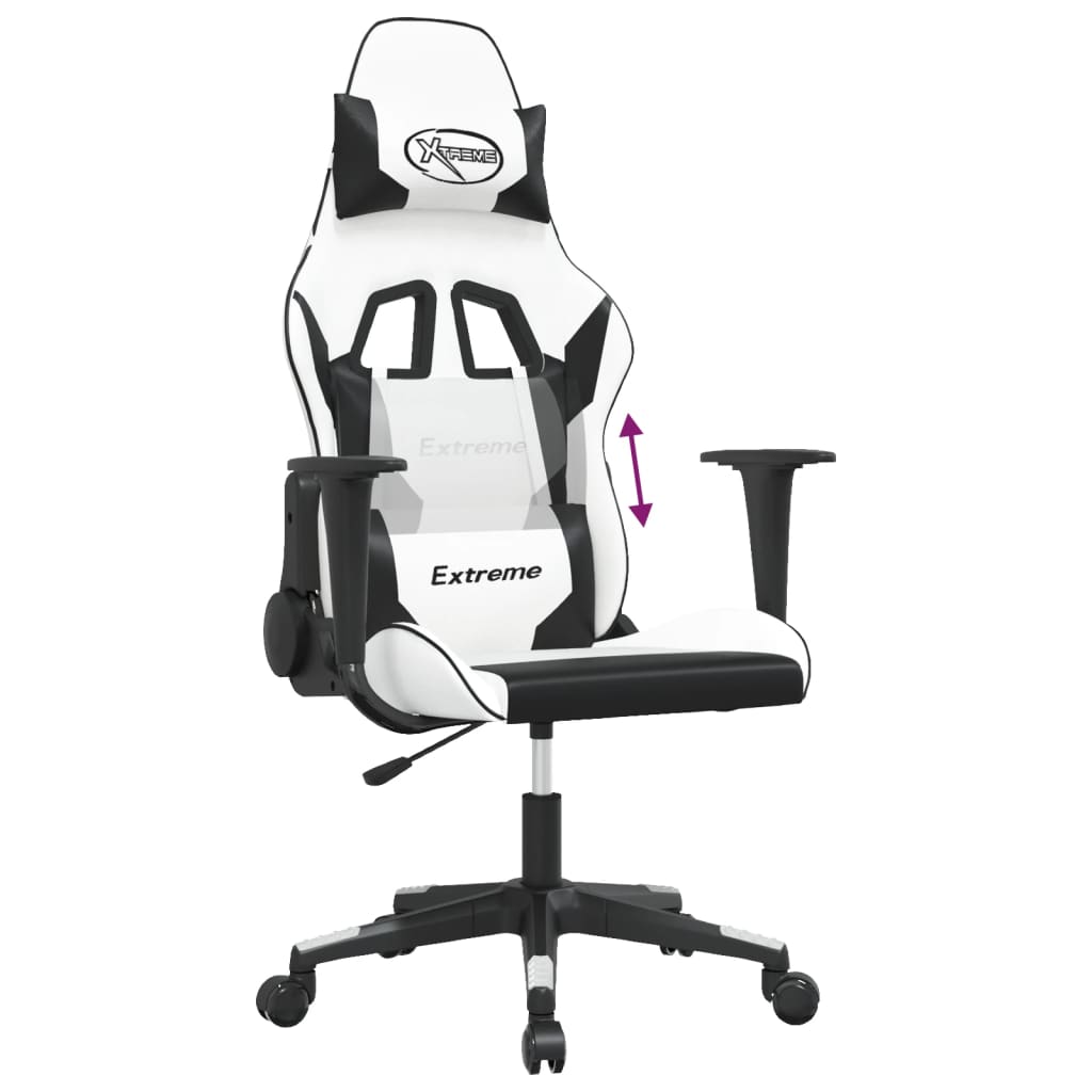 gamingstol m. massagefunktion kunstlæder hvid og sort