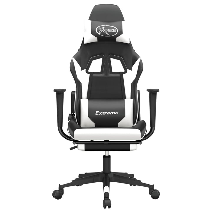 gamingstol m. massagefunktion og fodstøtte kunstlæder sort hvid