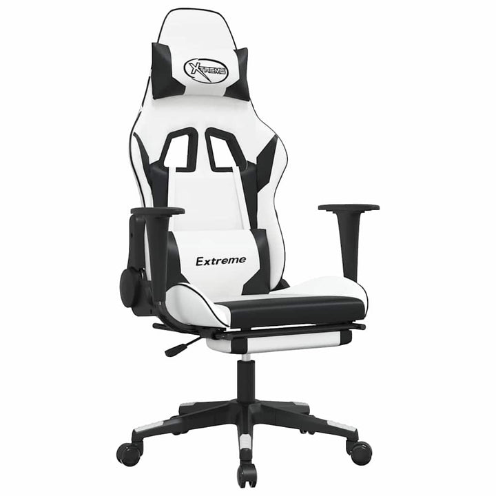 gamingstol m. massage og fodstøtte kunstlæder hvid sort