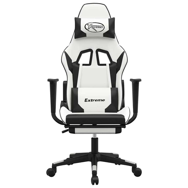 gamingstol m. massage og fodstøtte kunstlæder hvid sort