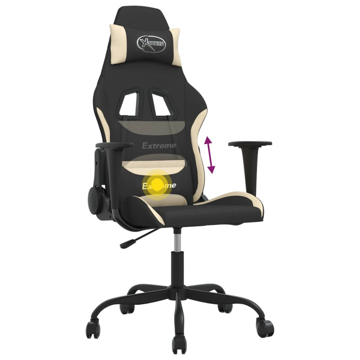 gamingstol med massagefunktion stof sort og cremefarvet
